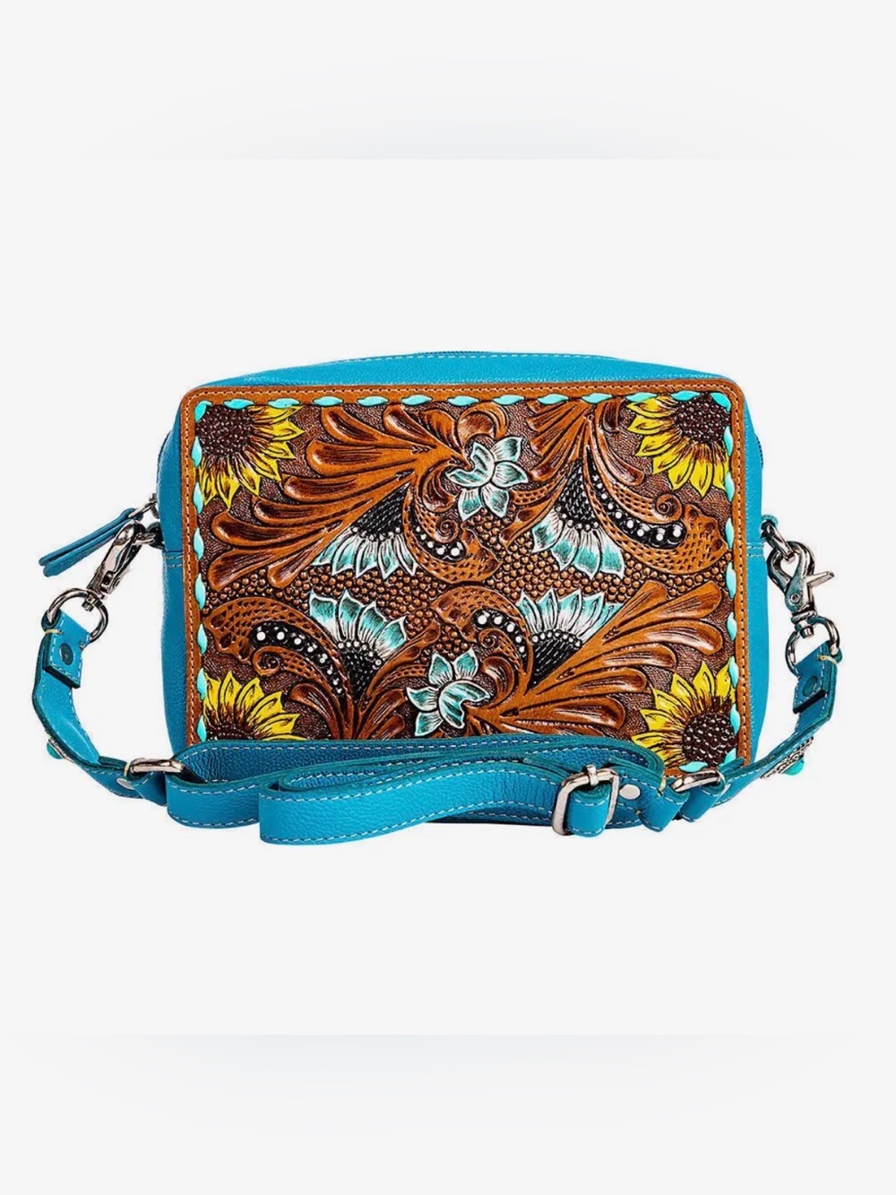 Myra Bag Blooms On The Trail Sunflowers Hand-tooled Leather Handbag Purse Bag